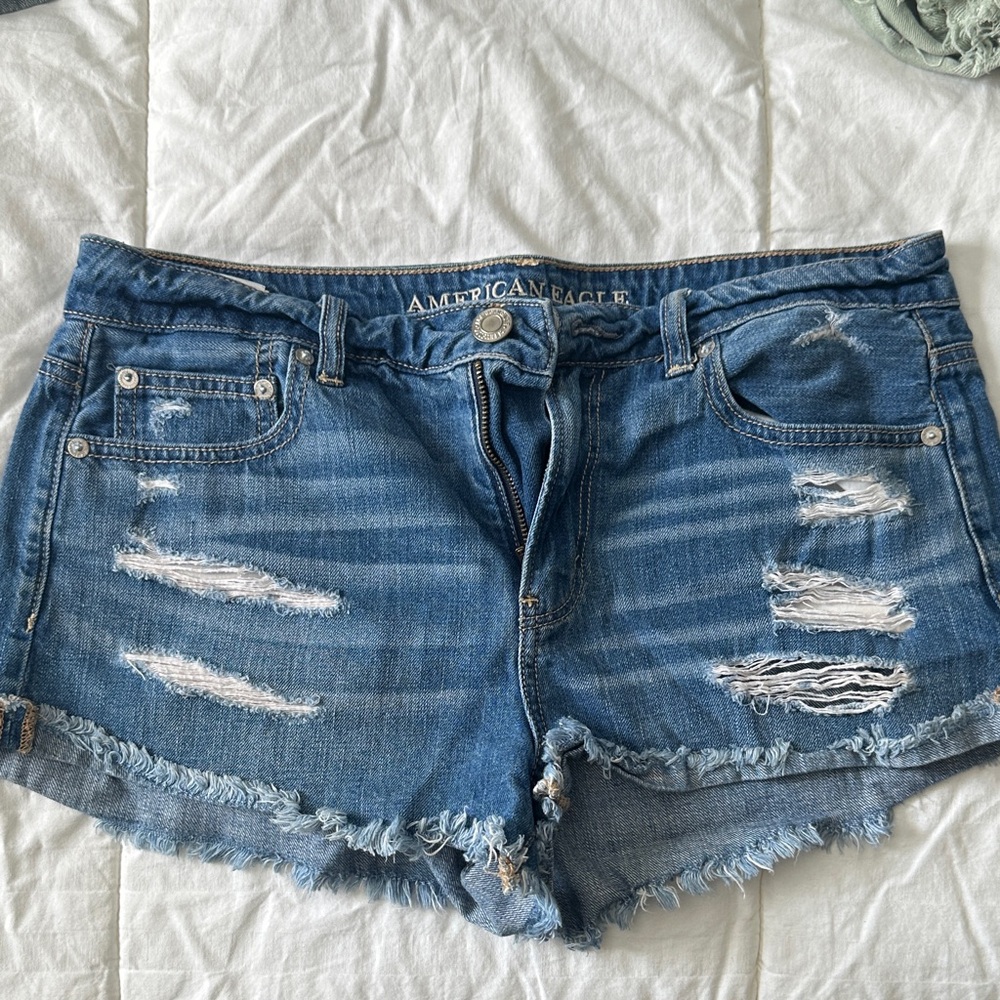 American Eagle Outfitters Women's Ripped Blue Jean Shorts